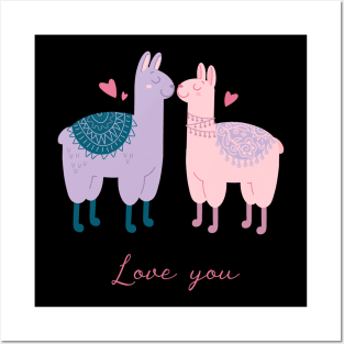 Cute Llama Couple Valentine I love you Posters and Art